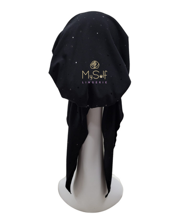 Triple Up Black Sequins Unlined Pre-Tied Bandanna myselflingerie.com